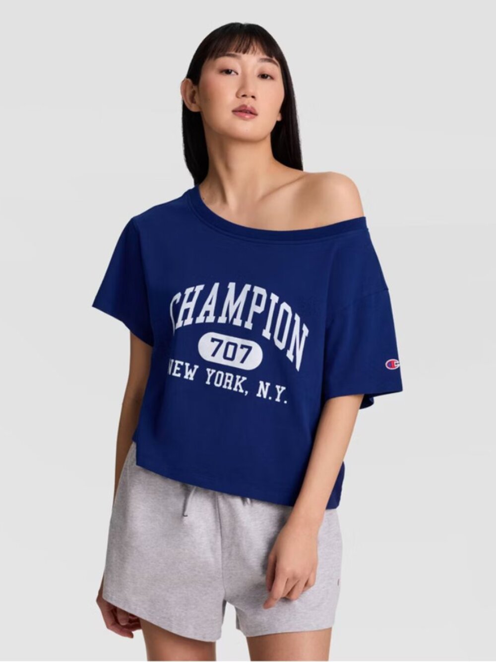 Champion Women's Short Sleeve Arena Off the Shoulder T-Shirt - Blue Depths XL